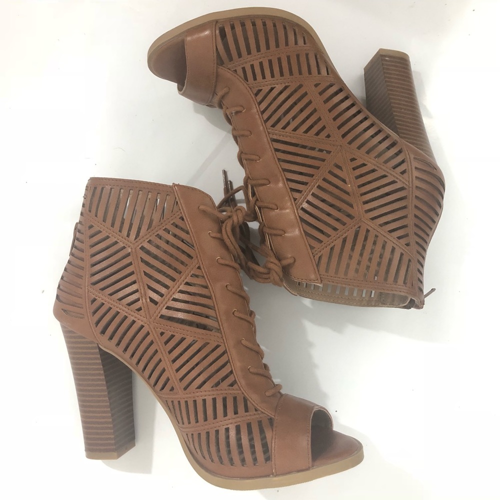 Camel Peep Toe Ankle Boots